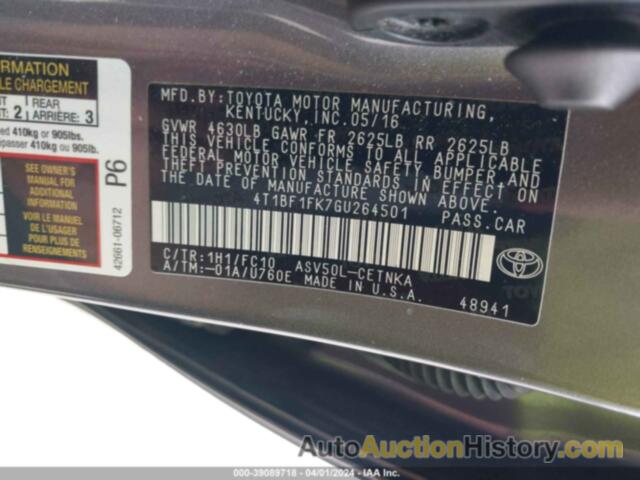 TOYOTA CAMRY LE, 4T1BF1FK7GU264501