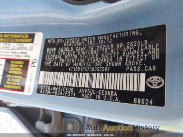 TOYOTA CAMRY HYBRID LE, 4T1BD1FK7CU055582