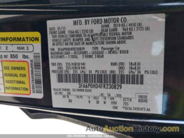 FORD FUSION SE, 3FA6P0HD4FR230829