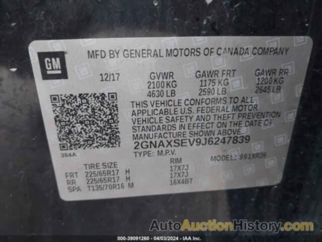 CHEVROLET EQUINOX LT, 2GNAXSEV9J6247839