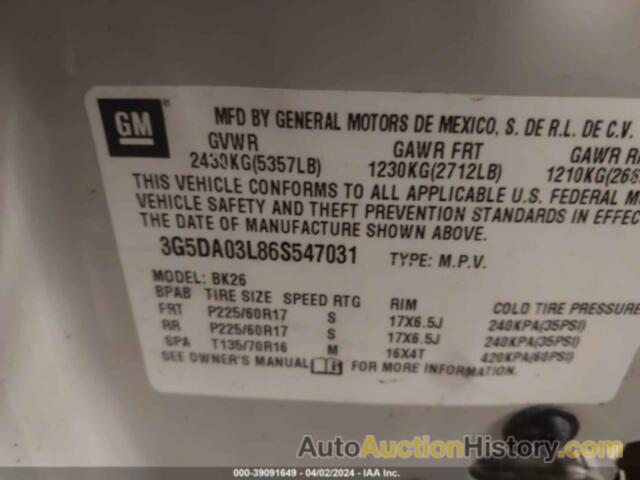 BUICK RENDEZVOUS CX, 3G5DA03L86S547031