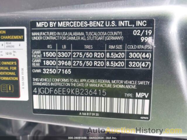 MERCEDES-BENZ GLS 450 4MATIC, 4JGDF6EE9KB236415