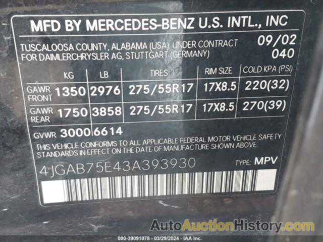 MERCEDES-BENZ ML 500, 4JGAB75E43A393930