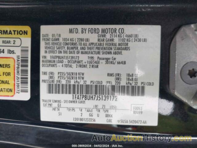FORD MUSTANG ECOBOOST PREMIUM, 1FATP8UH7J5139172