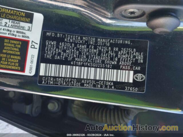 TOYOTA CAMRY LE/XLE/SE/XSE, 4T1BF1FK5GU255182