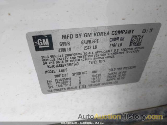 BUICK ENCORE FWD PREFERRED, KL4CJASB9KB891549