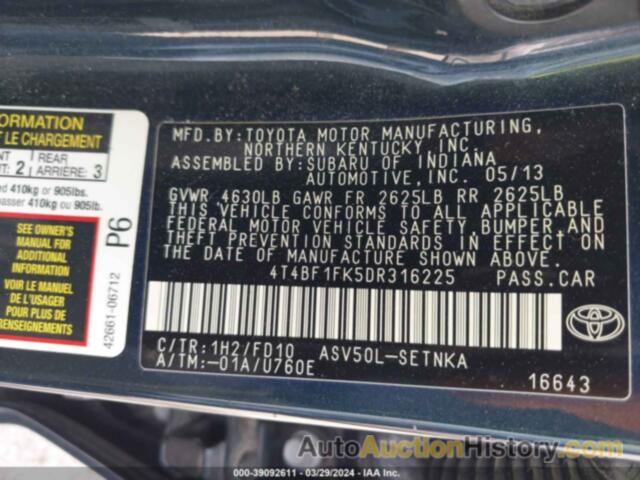 TOYOTA CAMRY LE, 4T4BF1FK5DR316225