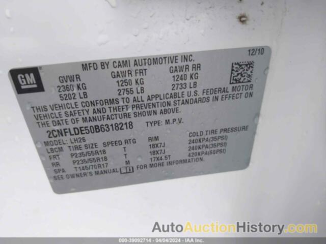 CHEVROLET EQUINOX 1LT, 2CNFLDE50B6318218