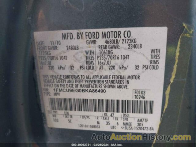 FORD ESCAPE LIMITED, 1FMCU9EG0BKA86490