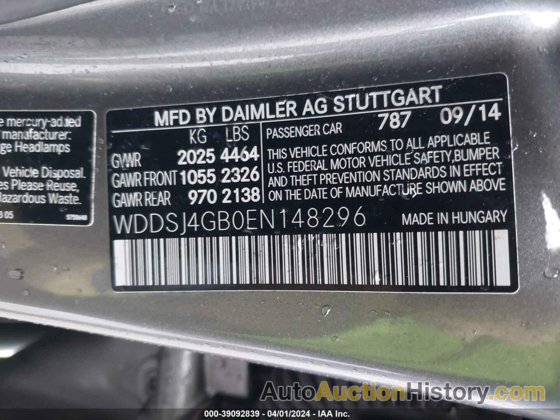 MERCEDES-BENZ CLA 250 4MATIC, WDDSJ4GB0EN148296