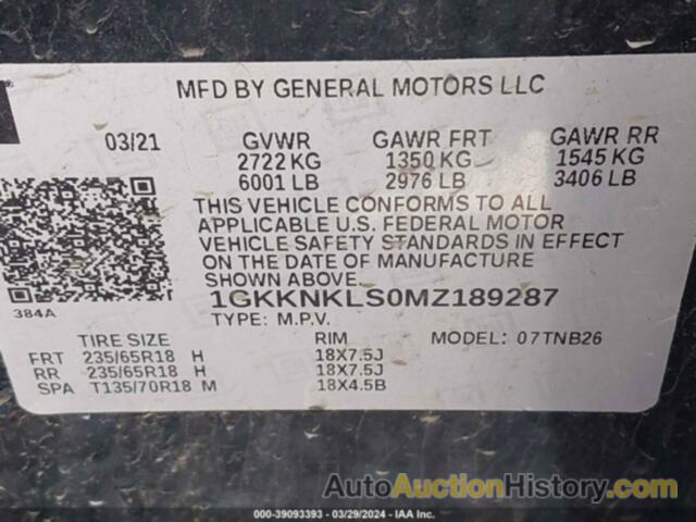 GMC ACADIA FWD SLE, 1GKKNKLS0MZ189287