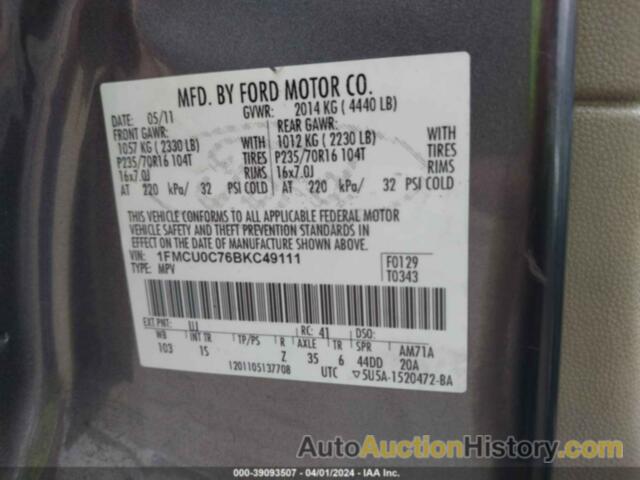 FORD ESCAPE XLS, 1FMCU0C76BKC49111