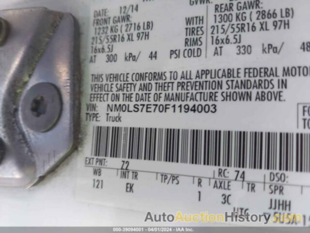 FORD TRANSIT CONNECT XL, NM0LS7E70F1194003