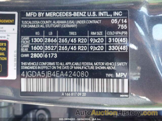MERCEDES-BENZ ML 350, 4JGDA5JB4EA424080