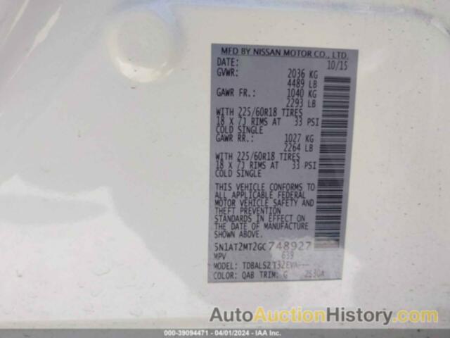 NISSAN ROGUE SL, 5N1AT2MT2GC748927