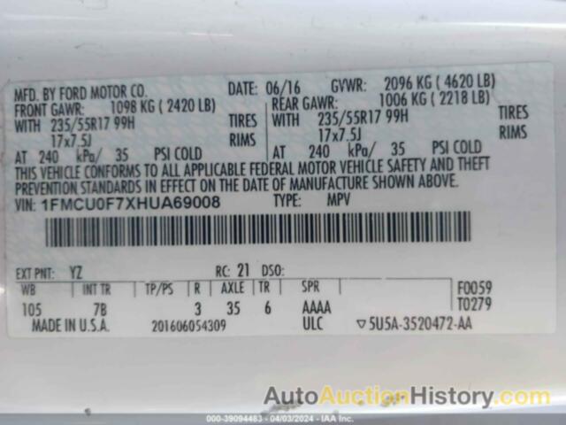 FORD ESCAPE S, 1FMCU0F7XHUA69008