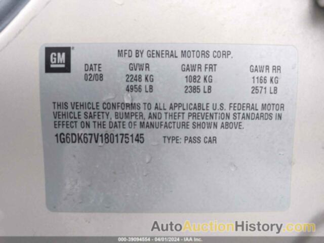 CADILLAC STS V6, 1G6DK67V180175145