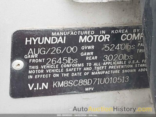 HYUNDAI SANTA FE 2.7L V6 GLS/2.7L V6 LX, KM8SC83D71U010513