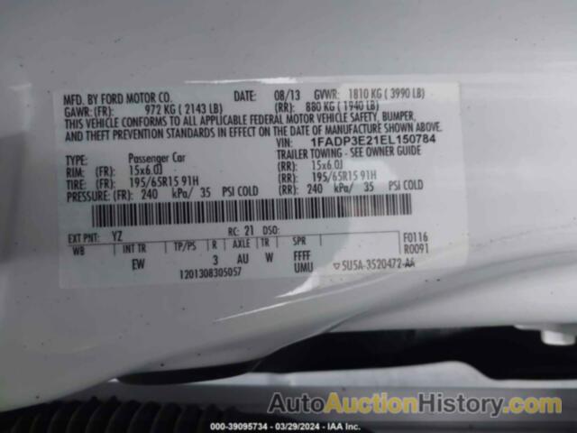 FORD FOCUS S, 1FADP3E21EL150784