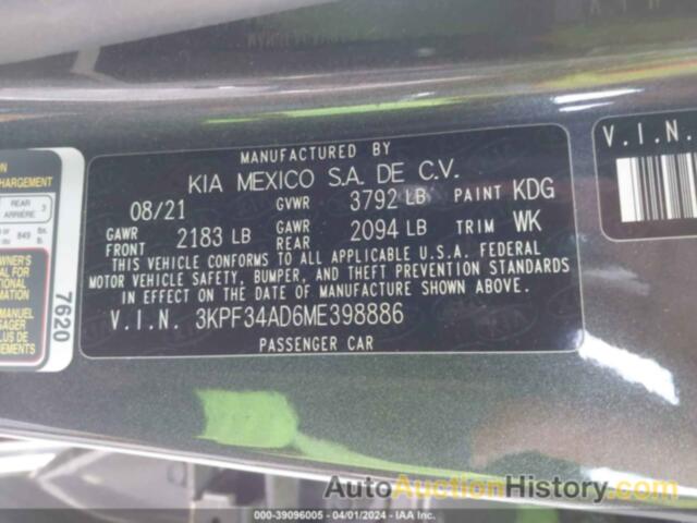 KIA FORTE GT-LINE, 3KPF34AD6ME398886