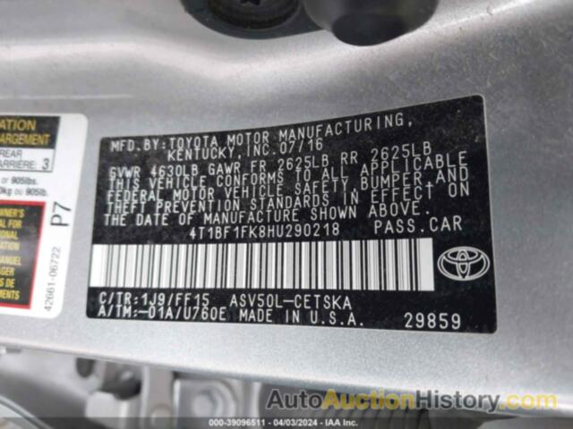 TOYOTA CAMRY SE, 4T1BF1FK8HU290218