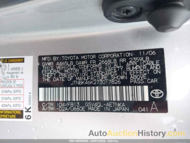 TOYOTA CAMRY LE V6, JTNBK46K273017826