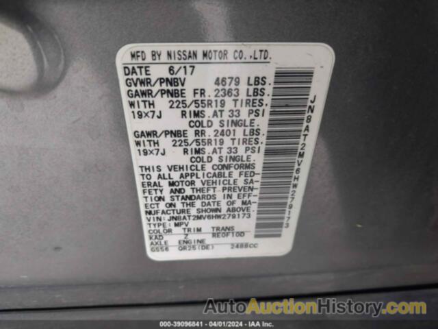 NISSAN ROGUE S/SL/SV, JN8AT2MV6HW279173