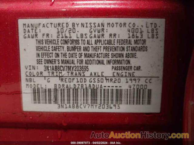 NISSAN SENTRA SV XTRONIC CVT, 3N1AB8CV7MY203695