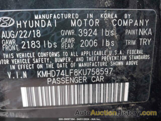 HYUNDAI ELANTRA SE, KMHD74LF8KU758597