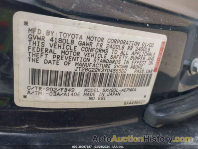 TOYOTA CAMRY LE, JT2BG22K3Y0456562