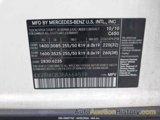 MERCEDES-BENZ ML 350 4MATIC, 4JGBB8GB3BA664519