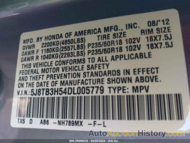 ACURA RDX, 5J8TB3H54DL005779