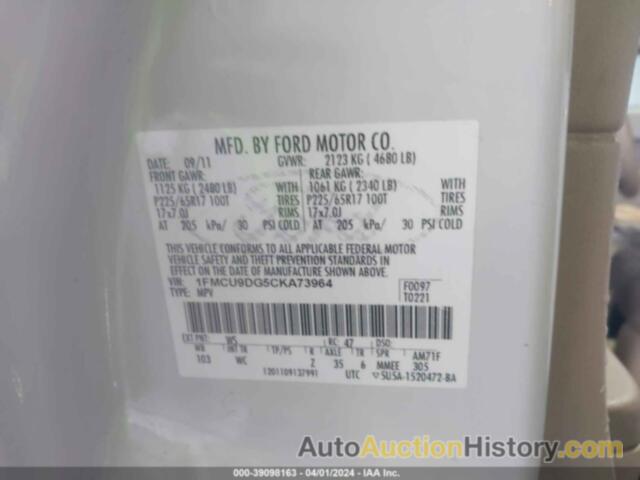 FORD ESCAPE XLT, 1FMCU9DG5CKA73964