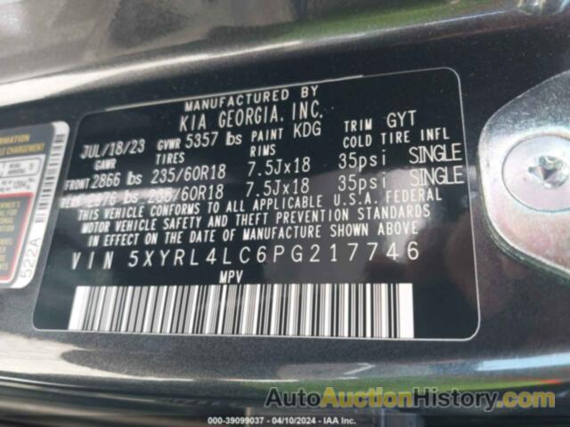 KIA SORENTO S, 5XYRL4LC6PG217746