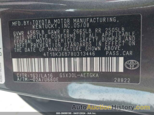 TOYOTA AVALON XLS, 4T1BK36B78U313446