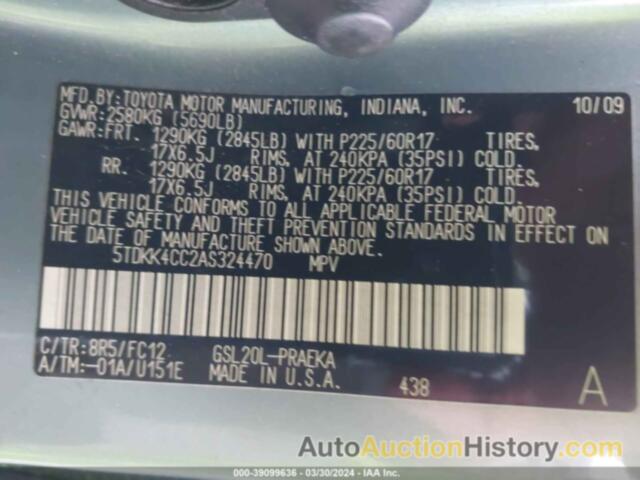 TOYOTA SIENNA LE, 5TDKK4CC2AS324470