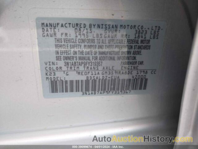 NISSAN SENTRA SV, 3N1AB7AP9FY319367