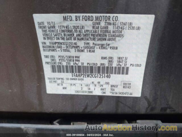 FORD TAURUS SEL, 1FAHP2EW2CG125140