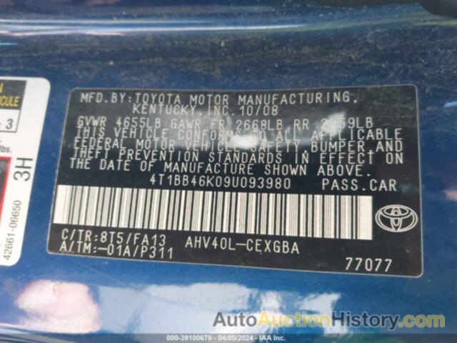 TOYOTA CAMRY HYBRID, 4T1BB46K09U093980