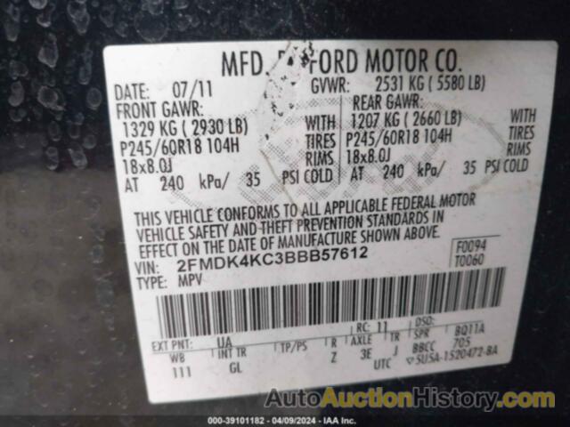 FORD EDGE LIMITED, 2FMDK4KC3BBB57612