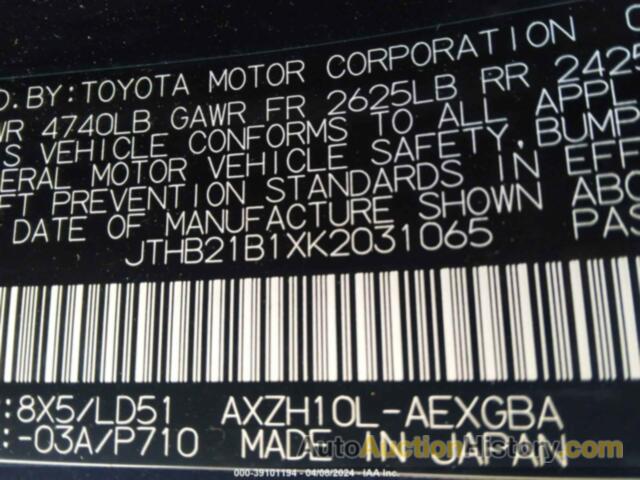 LEXUS ES 300H, JTHB21B1XK2031065