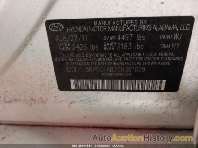 HYUNDAI SONATA SE/LIMITED, 5NPEC4AB2CH361029