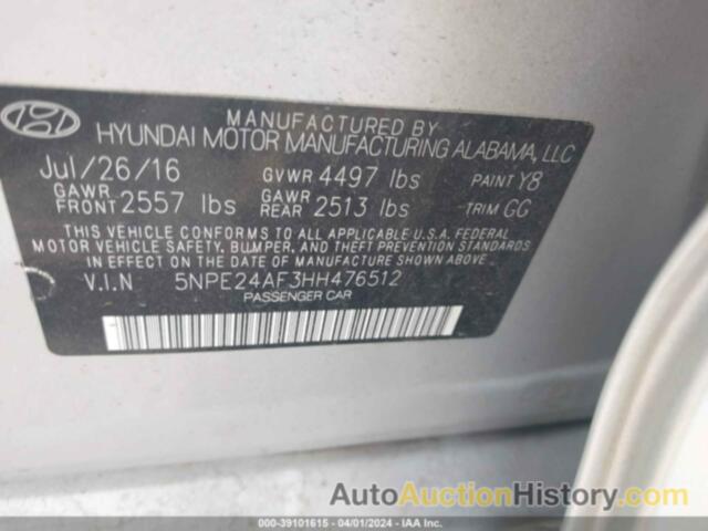 HYUNDAI SONATA SE, 5NPE24AF3HH476512