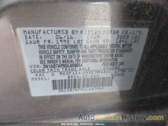 NISSAN SENTRA FE+ S/S/SL/SR/SV, 3N1AB7AP0GL669064