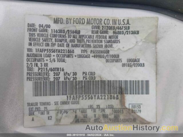 FORD TAURUS SES, 1FAFP55S6YA221868