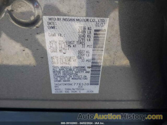 NISSAN ROGUE S, 5N1AT2MT0HC776520