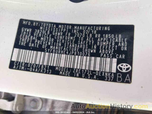 TOYOTA COROLLA L/LE/XLE/SE/XSE, 5YFBURHE4JP810076