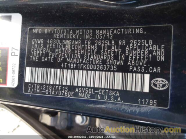 TOYOTA CAMRY SE, 4T1BF1FK0DU263735