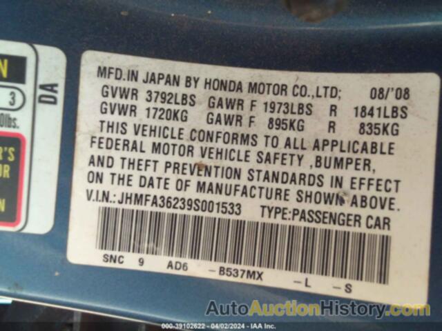 HONDA CIVIC HYBRID, JHMFA36239S001533