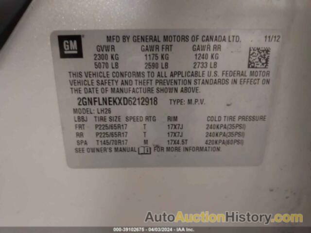 CHEVROLET EQUINOX 2LT, 2GNFLNEKXD6212918